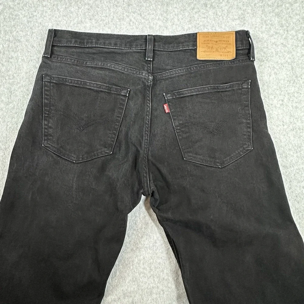 Levi's 502 Men's Premium Jeans 34x30 Black Denim Leather Patch Big E Tag